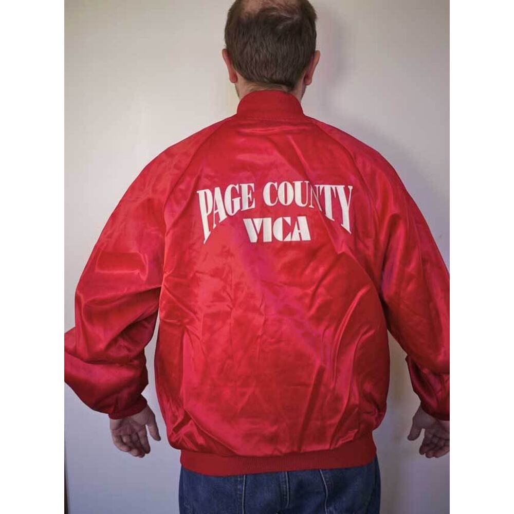 Vintage 80s Shiny Red Macgyver Freak VICA Page County Virginia BASEBALL Parka XL
